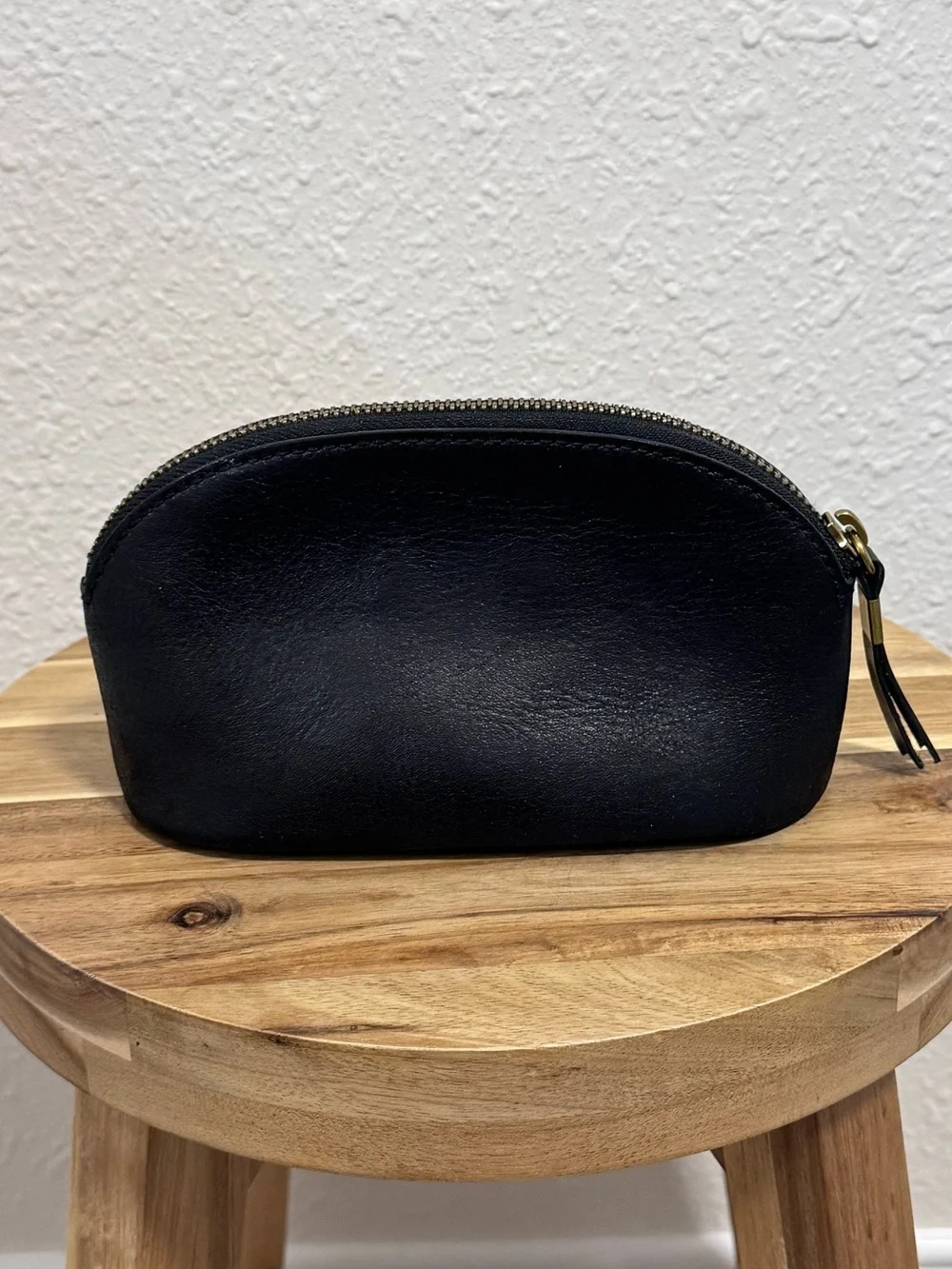 Madewell Black Leather Makeup Pouch Cosmetic Case Bag Clutch Small Zip Top